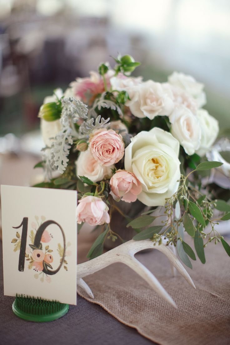 Rustic elegant table decor.  Love the soft florals mixed with antlers  Read more - http://www.stylemepretty.com/texas-weddings/2013/11/27/mansefeldt-ranch-wedding-from-the-nichols/: 