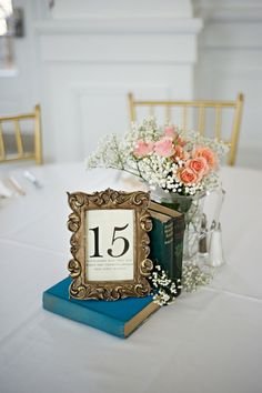 different idea for centerpieces - framed table number with some meaning or with framed pictures of us at that age