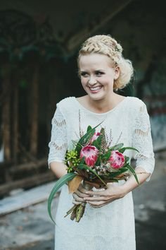 protea wedding bouquet // photo by Shane Shepherd, flowers by Elyssium Blooms // http://ruffledblog.com/byron-bay-farm-wedding