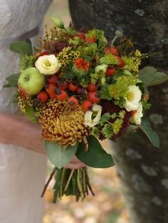 Brown Burgundy Gold Green Orange Red Yellow Bouquet Fall Summer Wedding Flowers Photos & Pictures - WeddingWire.com