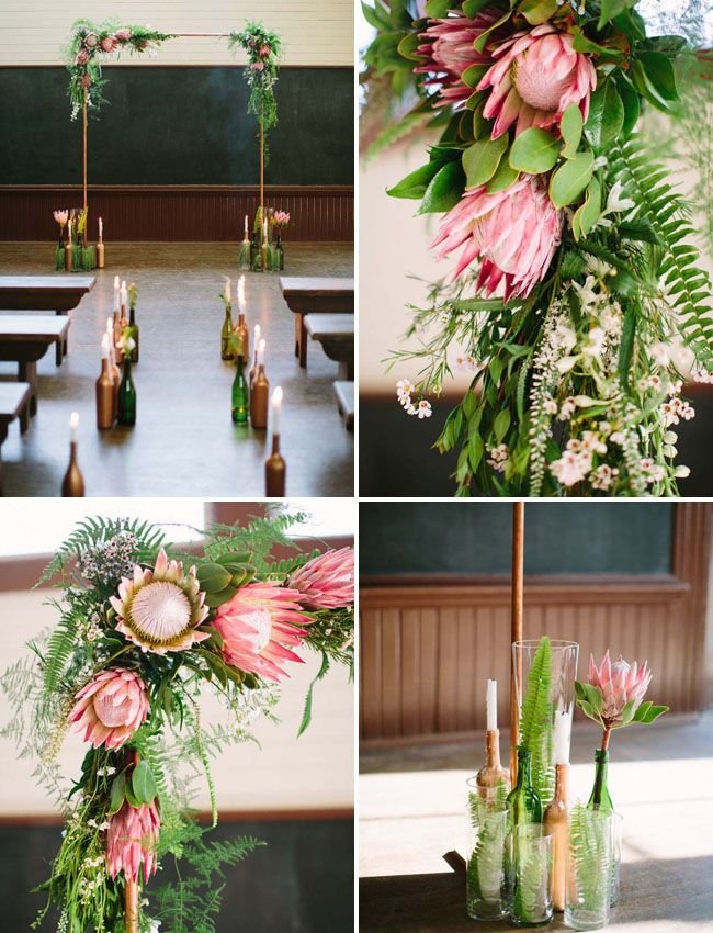 protea flower arch + copper pipes: 