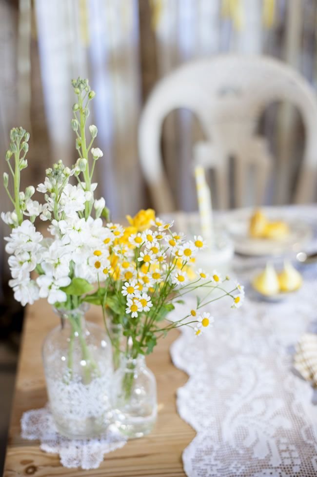 Create a rustic wedding theme with a summery burst of yellow & lace.: