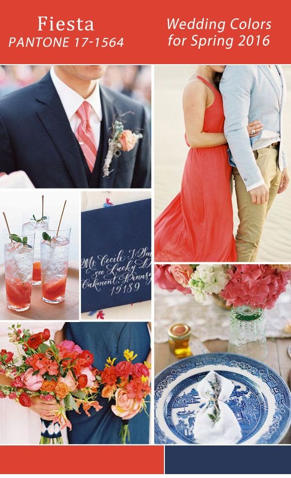 fiesta red and navy blue 2016 pantone wedding color ideas: